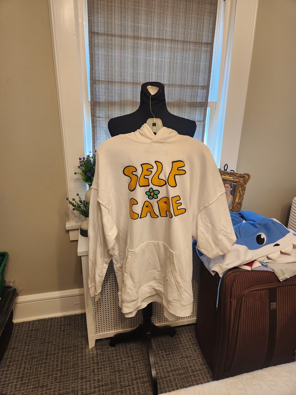 Source Unknown White Hoodie with Yellow "SELF CARE" Graphic